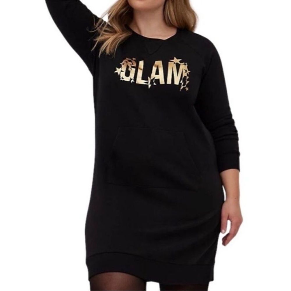 Torrid Black Glam Graphic Fleece Lined Sweater Casual Pullover Comfy Dress - Picture 3 of 13